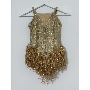 Weissman Gold Sequin Fringe Dance Costume Girls 3+ Jazz Tap 20s Flapper Recital